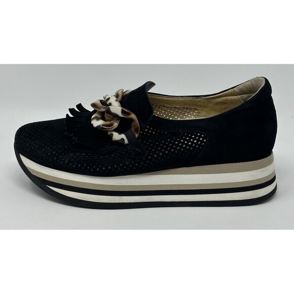 Softwaves Cadie Platform Sneakers Womens EU 37.5 US 7 Loafer Black Suede Slip On - Picture 9 of 12
